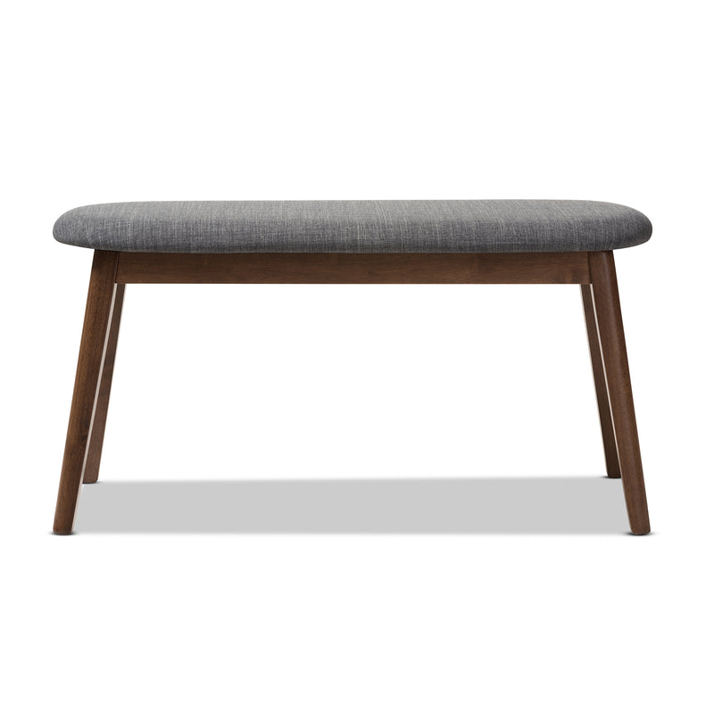 Easton Bench Mid-Century Modern Dark Grey Fabric Upholstered Walnut Finished Wood