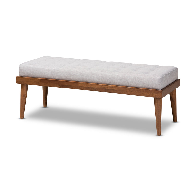 Linus Bench Mid-Century Modern Dark Grey Fabric Upholstered and Button Tufted Wood