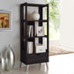 Kalien Modern Dark Brown Wood Leaning Bookcase with Display Shelves and Storage Drawer for Home or Office Use