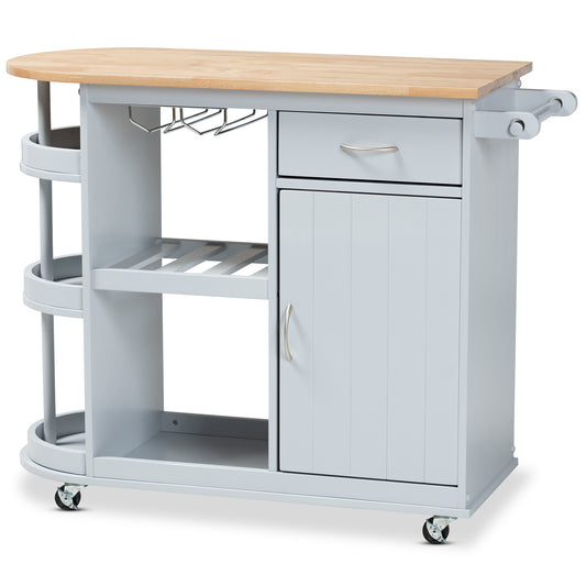 Donnie Kitchen Storage Cart - Two-Tone Light Grey and Natural Finished Wood