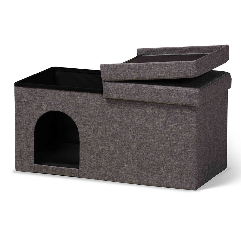 Faber Cat Litter Box Cover Modern Dark Grey Fabric Upholstered with Wood Design for Stylish Pet Housing