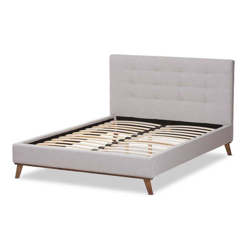 Valencia Platform Bed - Mid-Century Modern Greyish Beige Fabric