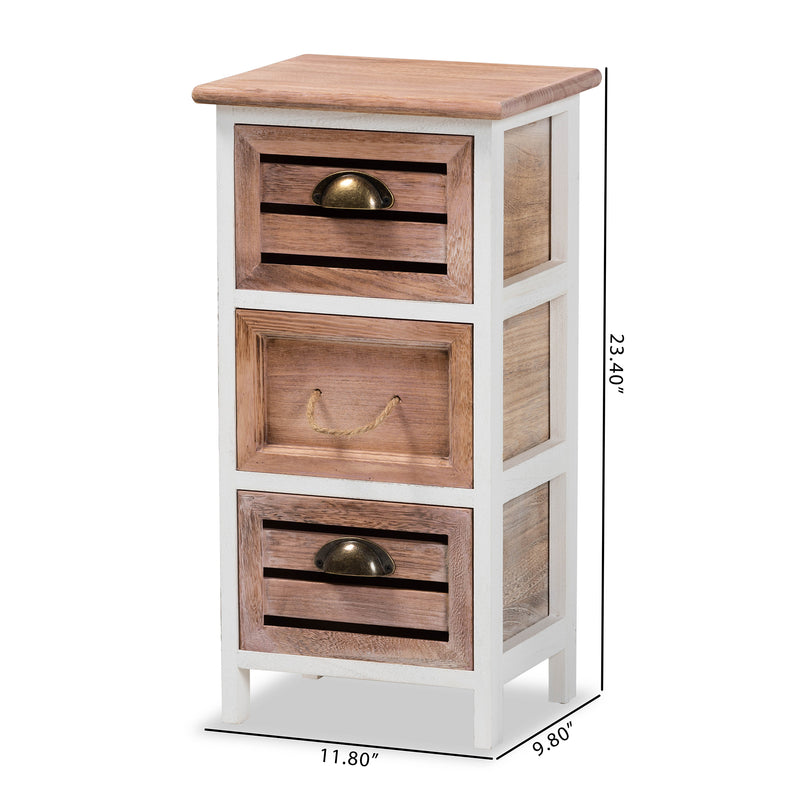 Palta Storage Unit Modern Two-Tone Wood Design with 3 Drawers in White and Oak Brown Finish for Stylish Organization