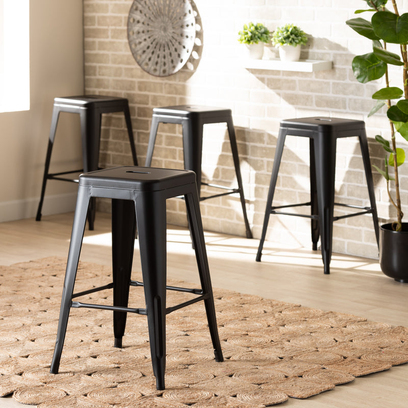 Horton Counter Stool Set Modern and Contemporary Industrial Black Finished Metal 4-Piece