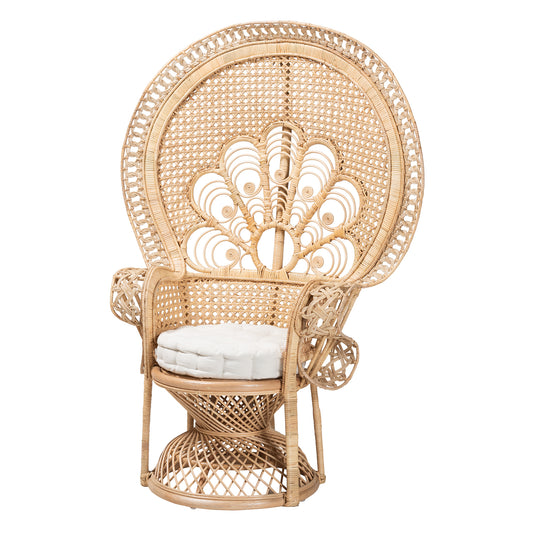 Ediva Modern Bohemian Rattan Accent Chair in Natural Brown - Stylish Peacock Design for Living Room or Bedroom