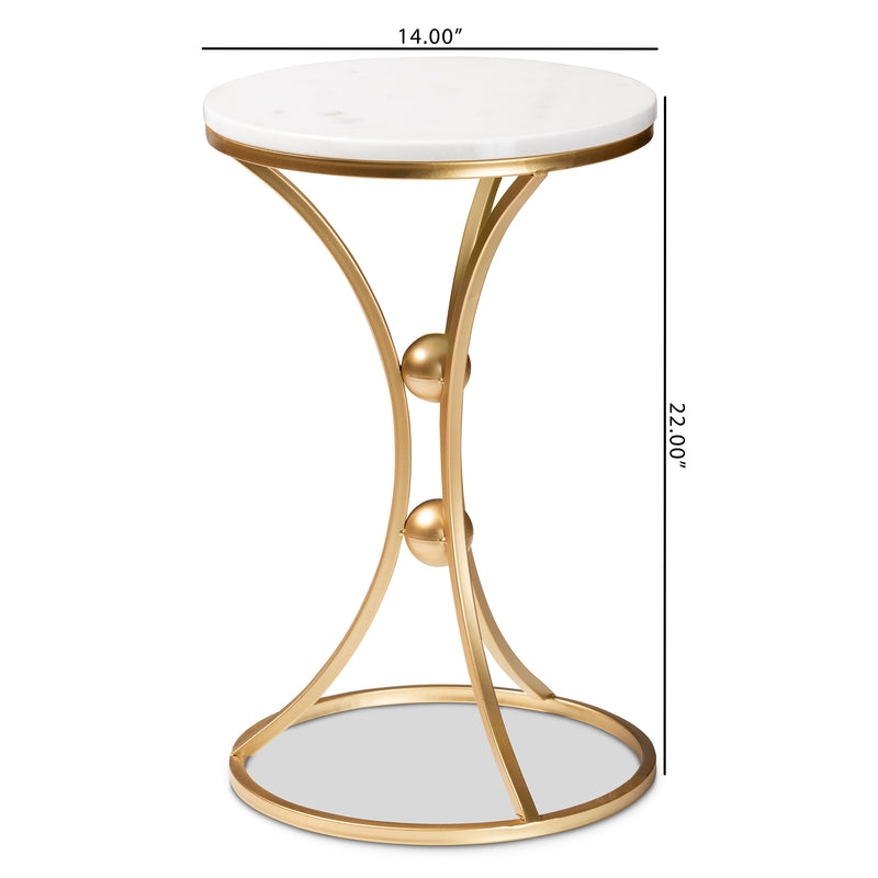 Tarmon Modern End Table - Gold Metal Base with Elegant Marble Top