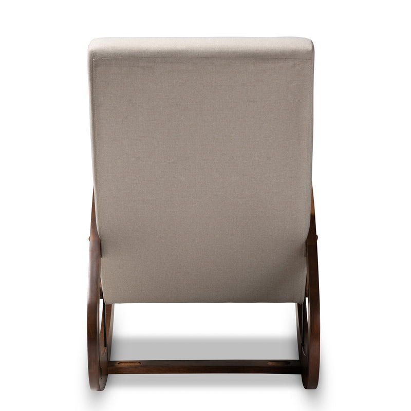 Kaira Rocking Chair Modern and Contemporary Light Beige Fabric Upholstered Walnut-Finished Wood