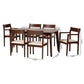 Helene Mid-Century Modern Dining Set 7-Piece Cream Fabric and Dark Brown Finished Wood for Stylish Dining Rooms