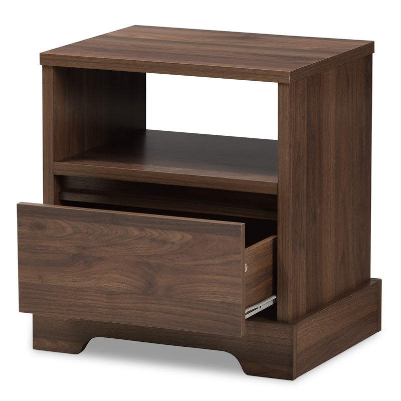 Burnwood Modern Nightstand Walnut Brown Finished Wood with 1 Drawer for Bedroom Storage