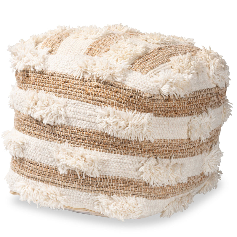 Basque Pouf Ottoman - Modern Moroccan Inspired Handwoven Wool Blend in Natural and Ivory