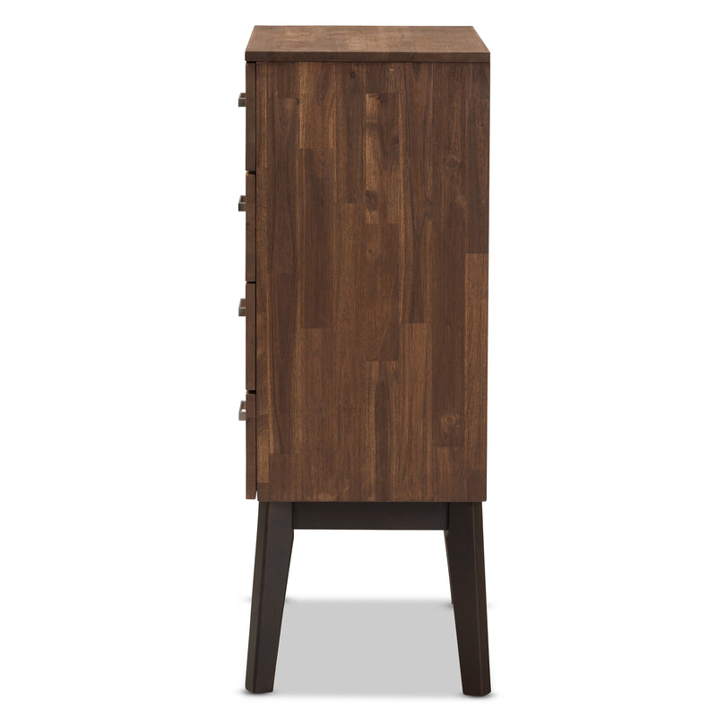 Selena Mid-Century Modern Chest - Brown Wood 4-Drawer Storage Unit for Bedroom or Living Room Furniture