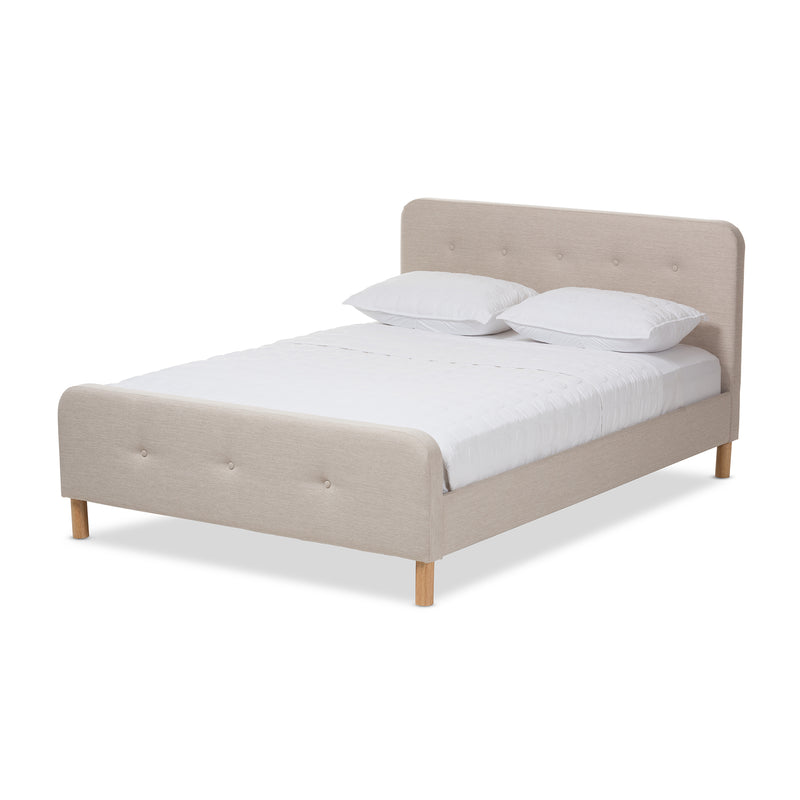 Samson Full Size Platform Bed Mid-Century Light Beige Fabric Upholstered Design for Stylish Bedroom Decor