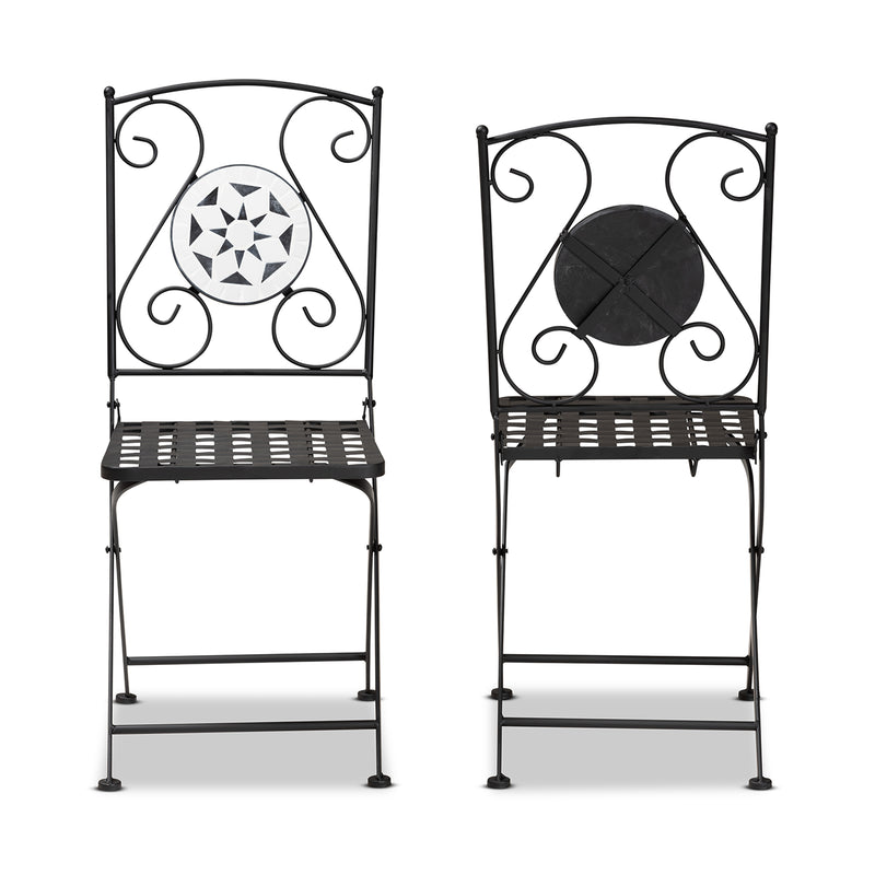 Julius Outdoor Dining Chair Set Modern Black Metal with Multi-Colored Glass 2-Piece Design for Stylish Patio or Garden Seating