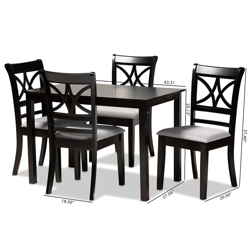 Clarke Dining Set Modern and Contemporary Grey Fabric Upholstered Espresso Brown Finished Wood 5-Piece