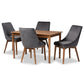 Gilmore Dining Set Modern Contemporary Grey Velvet Fabric Upholstered Walnut Brown Finished Wood 5-Piece