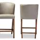 Olivia Pub Stool Set of 2 Mid-century Modern Scandinavian Dark Walnut Wood Grey Faux Leather Upholstery