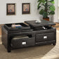 Indy Modern Contemporary Lift-Top Cocktail Ottoman Table with Storage Drawers and Serving Tray for Versatile Living Room Use