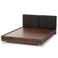 Iselin Queen-Sized Storage Platform Bed - Mid-Century Modern with Brown Finish and Dark Grey Fabric Upholstery