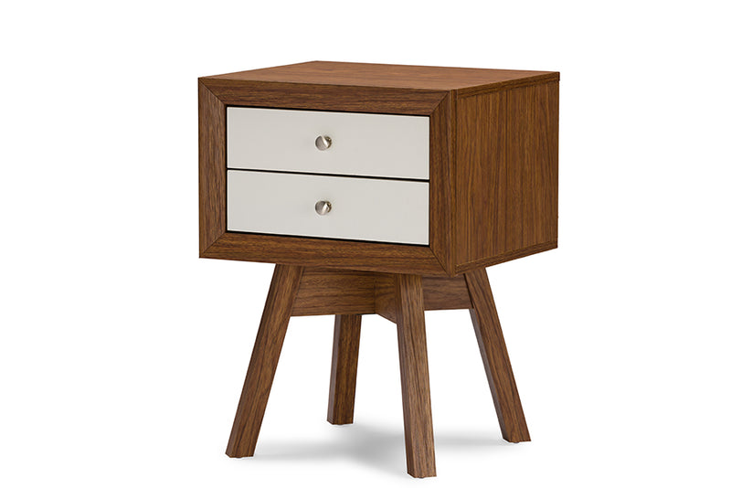 Warwick Modern Accent Table and Nightstand in Two-tone Walnut and White Finish, Stylish Furniture for Living Room and Bedroom