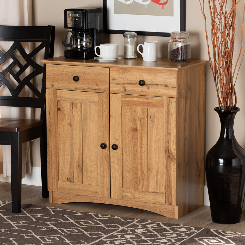 Lauren Buffet Kitchen Cabinet Modern and Contemporary Two-tone White and Dark Brown with Two Doors and Two Drawers