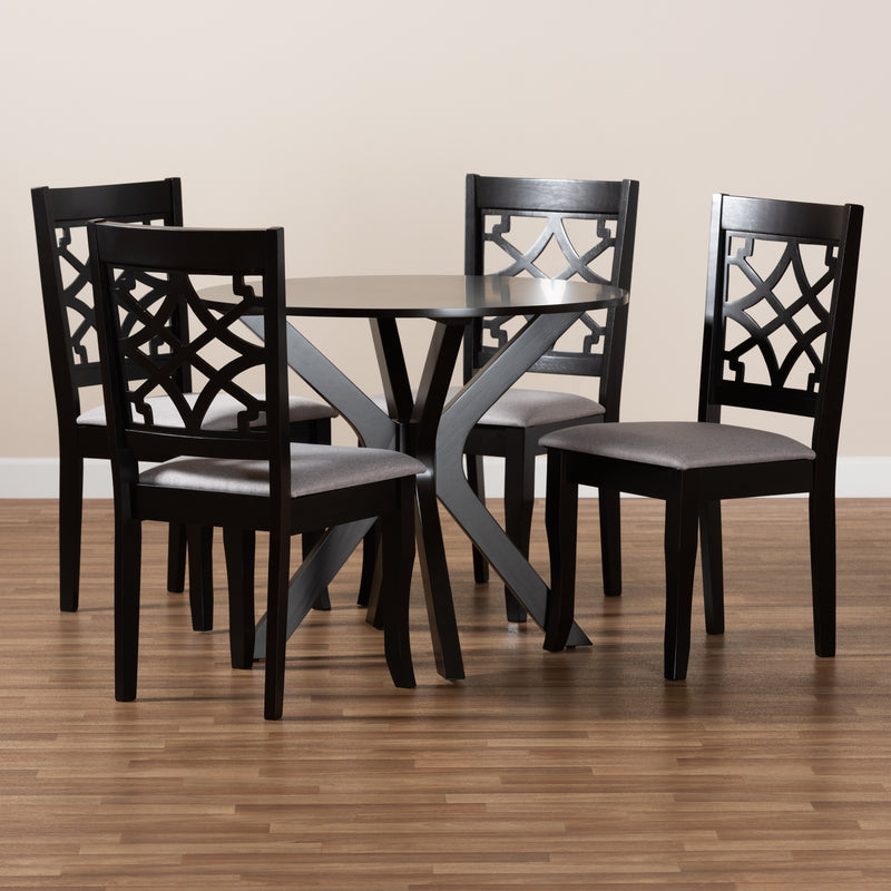 Elena Dining Set Modern and Contemporary Grey Fabric Upholstered with Dark Brown Finished Wood 5-Piece