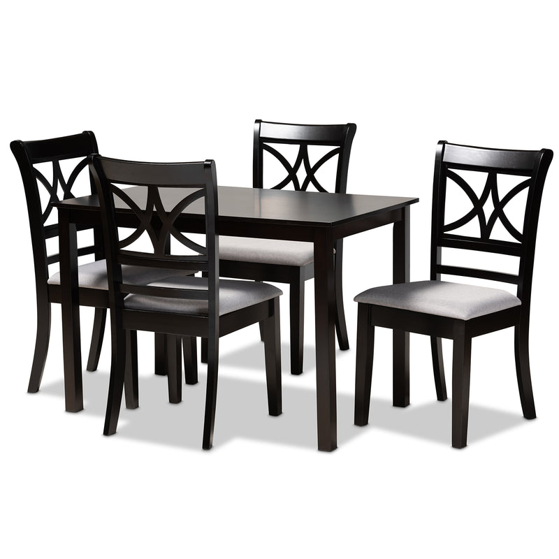 Clarke Dining Set Modern and Contemporary Grey Fabric Upholstered Espresso Brown Finished Wood 5-Piece