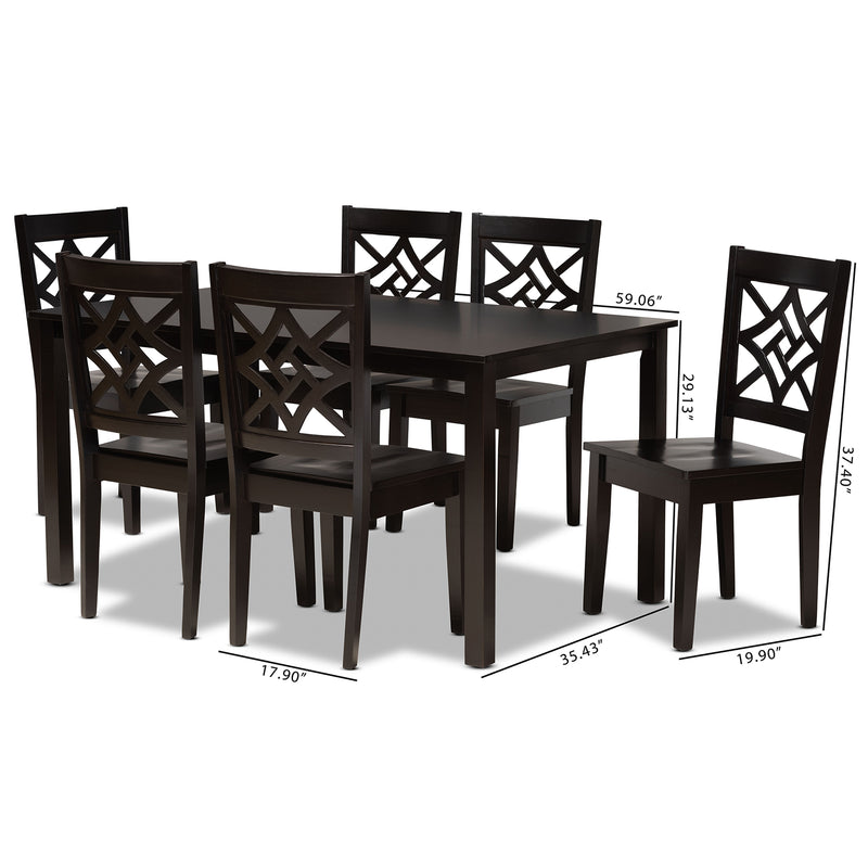 Nicolette Dining Set Modern and Contemporary Dark Brown Finished Wood 7-Piece