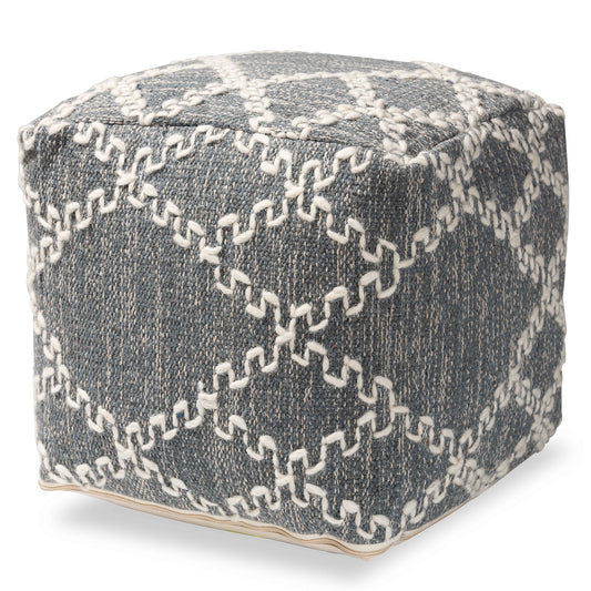 Geyne Pouf Ottoman Modern Handwoven Cotton Blend in Grey and Ivory