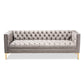 Zanetta Glam Gray Velvet Sofa with Luxe Gold Finish