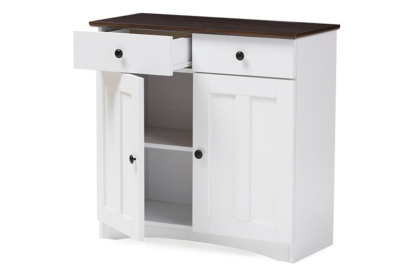 Lauren Buffet Kitchen Cabinet Modern and Contemporary Two-tone White and Dark Brown with Two Doors and Two Drawers