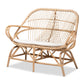 Jayden Loveseat Modern Bohemian White Fabric Upholstered with Natural Brown Rattan Frame Stylish Comfortable Seating