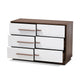 Mette Mid-Century Modern Dresser Two-Tone White and Walnut Finished 6-Drawer Wood Storage for Bedroom or Living Room