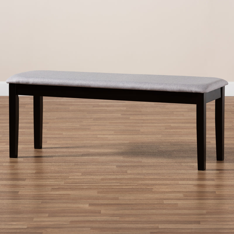 Teresa Dining Bench Modern Contemporary Transitional Grey Fabric Upholstered Dark Brown Finished Wood