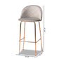 Addie Luxe Grey Velvet Bar Stool Set - 4-Piece Upholstered Design with Rose Gold Finish for Chic Home or Kitchen Decor