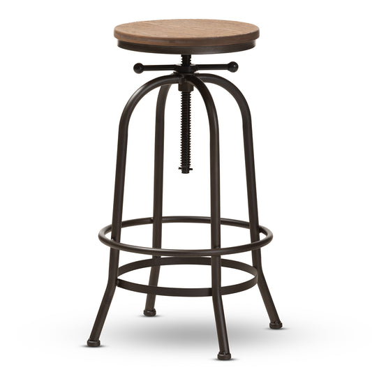 Aline Vintage Rustic Industrial Bar Stool with Adjustable Swivel Seat and Wood-Rust-Finished Steel Frame