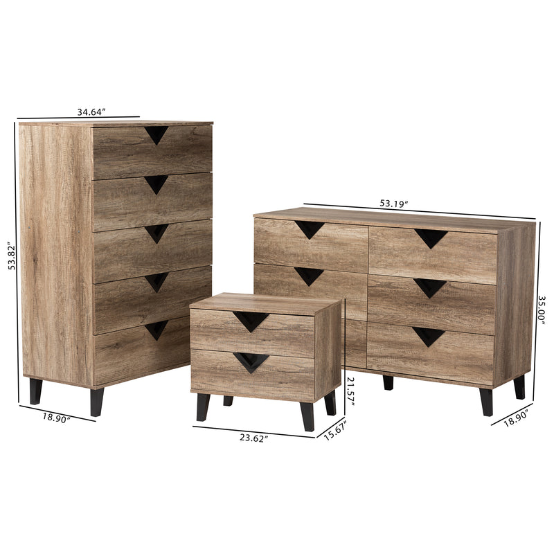 Wales Modern 3-Piece Storage Set in Two-Tone Black and Light Brown Finished Wood