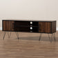 Corina TV Stand Mid-Century Modern Two-Tone Walnut and Black Wood Entertainment Center with Storage for Living Room