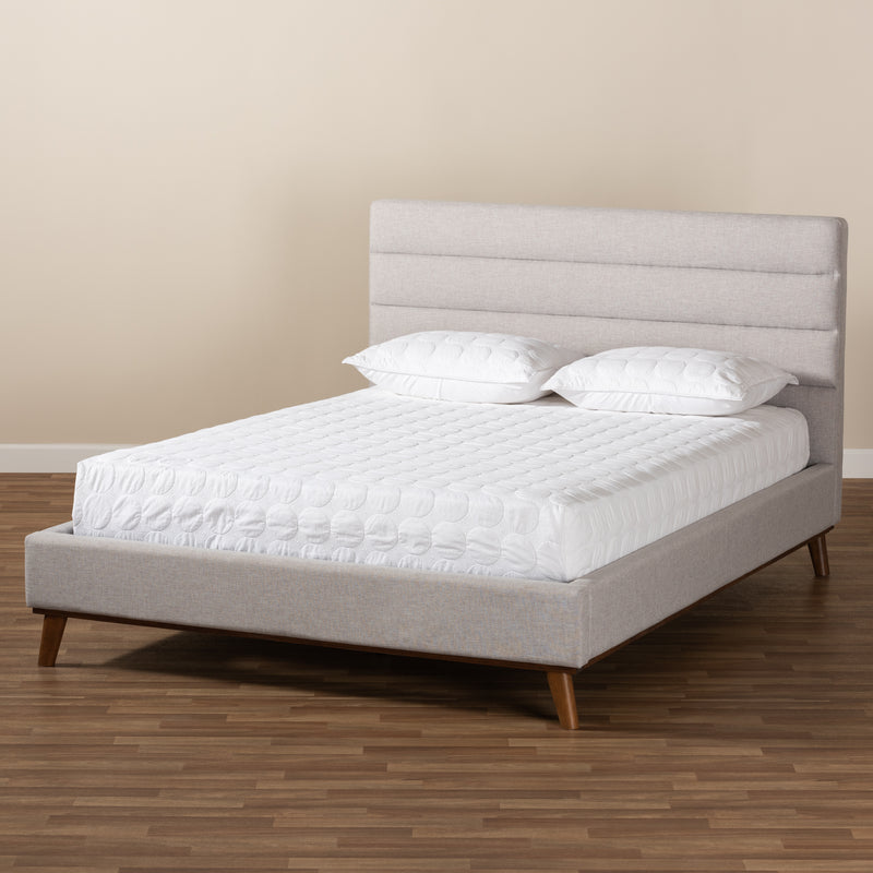 Erlend Platform Bed - Mid-Century Modern Greyish Beige Fabric Upholstered