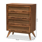 Barrett Mid-Century Modern 4-Drawer Chest in Walnut Brown Wood and Synthetic Rattan for Stylish Storage Solutions