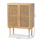 Maclean Mid-Century Modern Storage Cabinet - Rattan and Natural Brown Wood, 2-Door Design for Stylish Organization and Décor