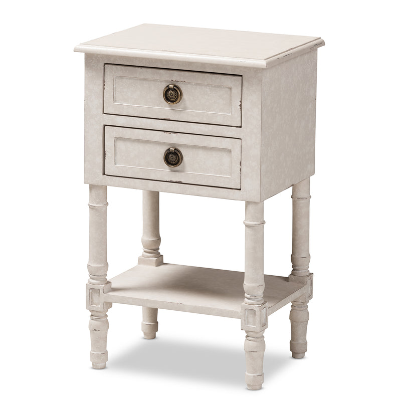 Lenore Nightstand Country Cottage Farmhouse Style 2 Drawer Whitewashed Finish