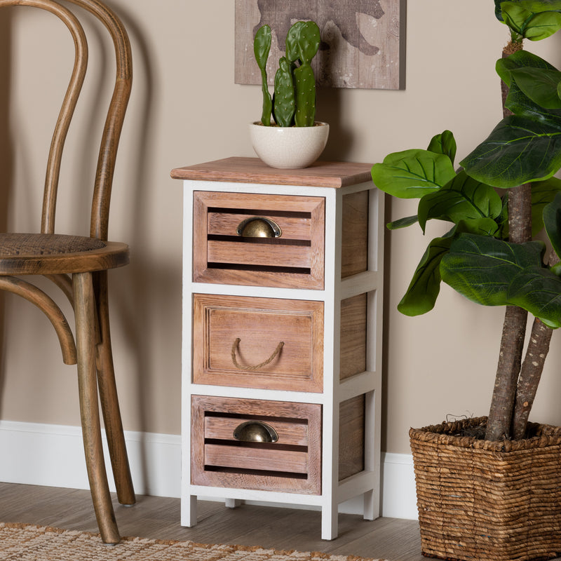 Palta Storage Unit Modern Two-Tone Wood Design with 3 Drawers in White and Oak Brown Finish for Stylish Organization