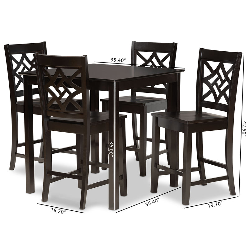 Nicolette Pub Set Modern and Contemporary Transitional Dark Brown Finished Wood 5-Piece