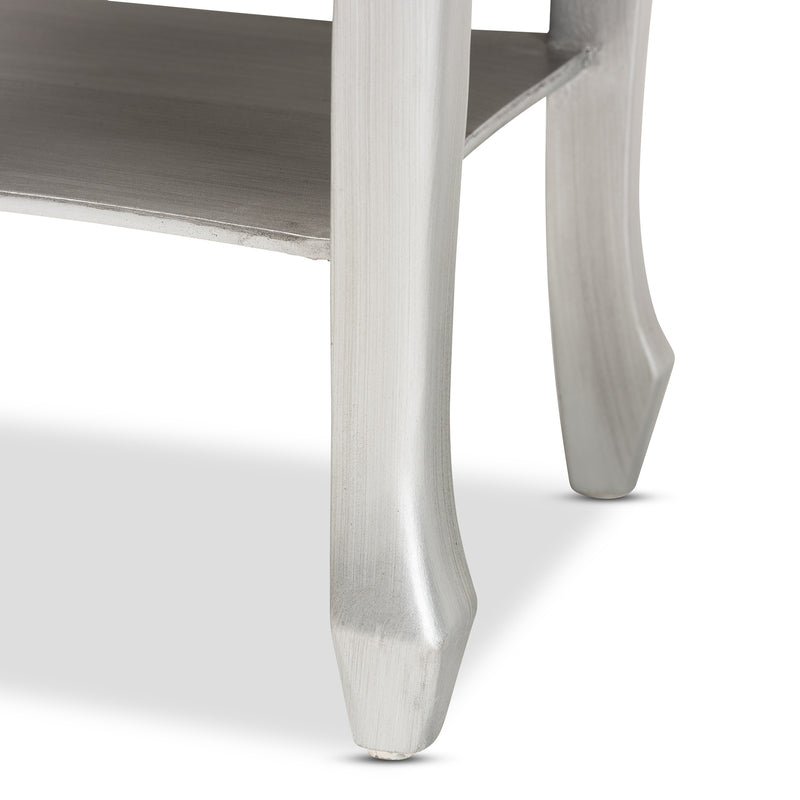 Eliya End Table Classic and Traditional Brushed Silver Finished Wood 2-Drawer