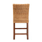 Racquel Modern Bohemian Counter Stool in Natural Rattan and Mahogany Wood for Chic Home Decor