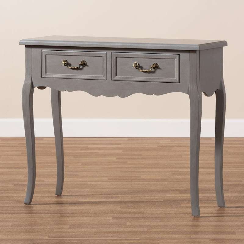 Capucine Console Table Antique French Country Style Gray Wood 2-Drawer Design for Living Room or Entryway Storage