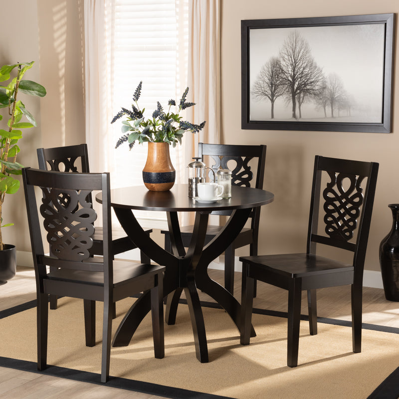 Wanda Dining Set Modern Contemporary Transitional Dark Brown Finished Wood 5-Piece