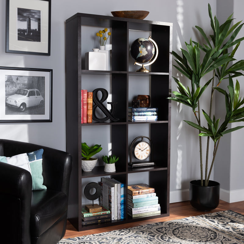 Janne 8-Cube Multipurpose Storage Shelf in Dark Brown Finish for Organizing and Displaying Books and Decor