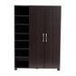 Marine Shoe Storage Cabinet Modern Two-Tone Wenge and Black 2-Door Wood Entryway Organizer with Open Shelves for Shoes and Accessories