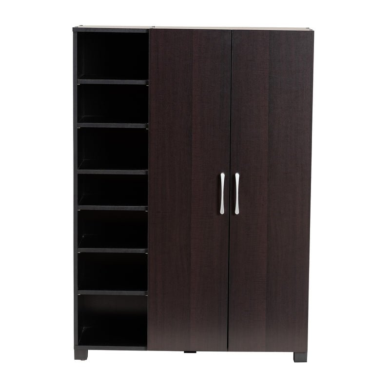 Marine Shoe Storage Cabinet Modern Two-Tone Wenge and Black 2-Door Wood Entryway Organizer with Open Shelves for Shoes and Accessories